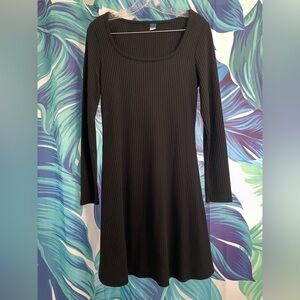 Old Navy Black Ribbed Long-Sleeve Scoop Neck Dress